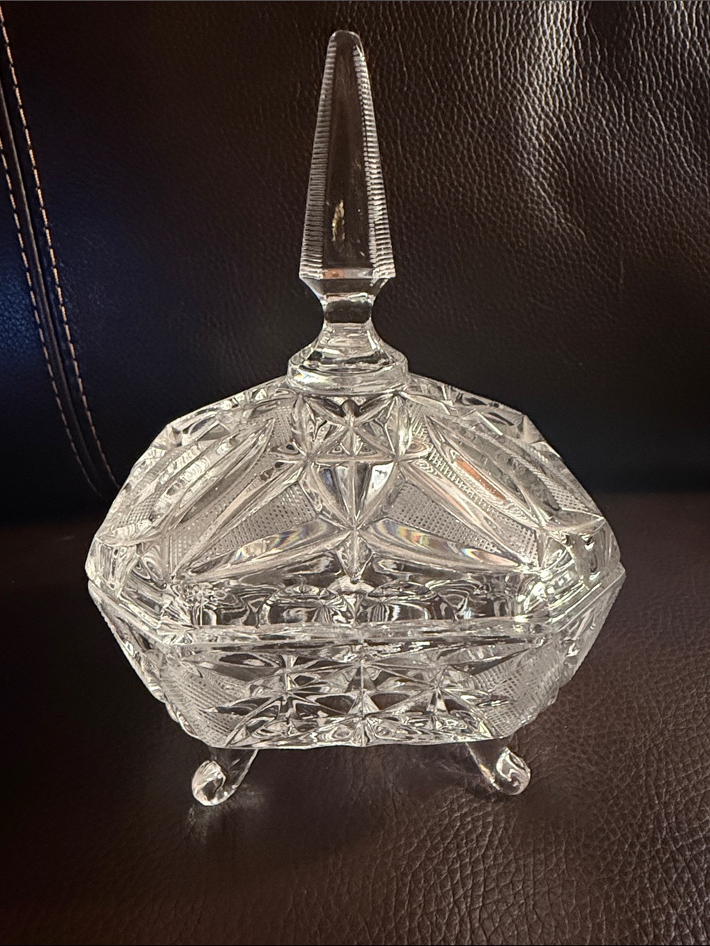 Crystal candy square dish with cover.